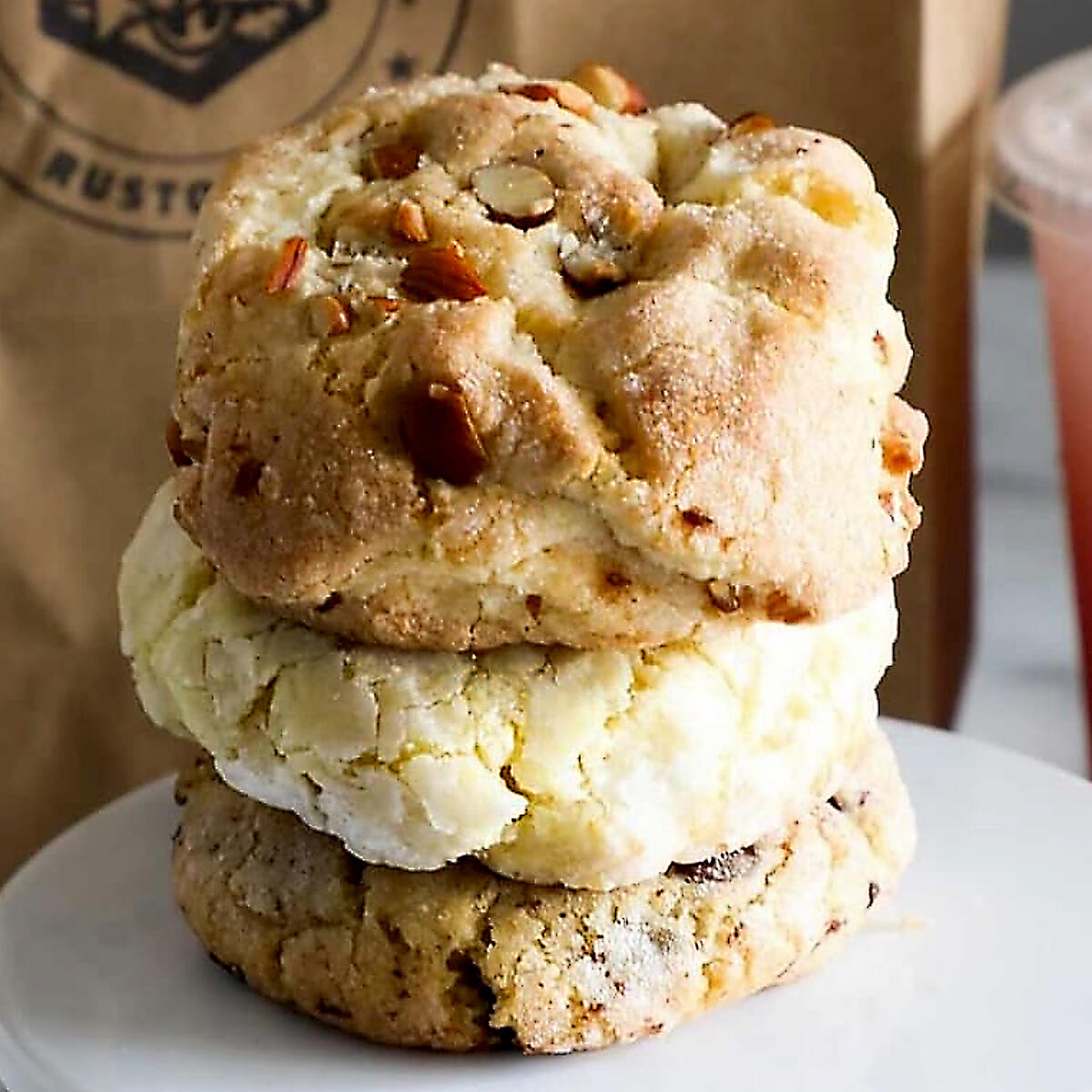 A stack of 3 scratch-made cookies